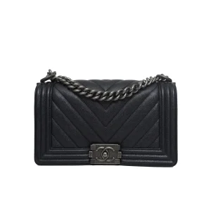 Chanel Boy 10 Pearly Black Chevron Caviar